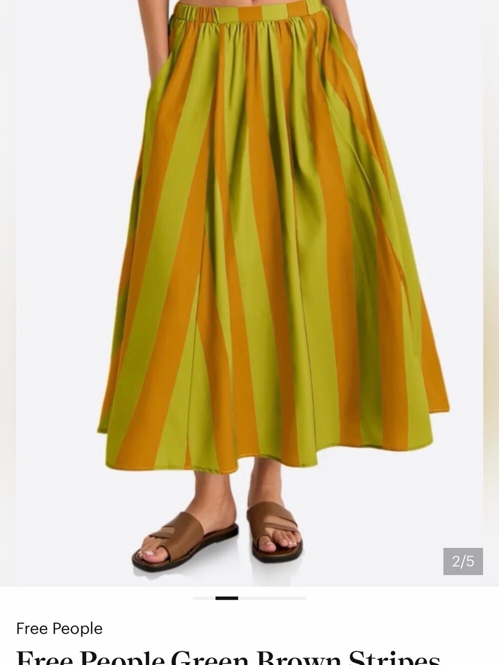 Free People Lime Green and Mustard Stripe Maxi Skirt
